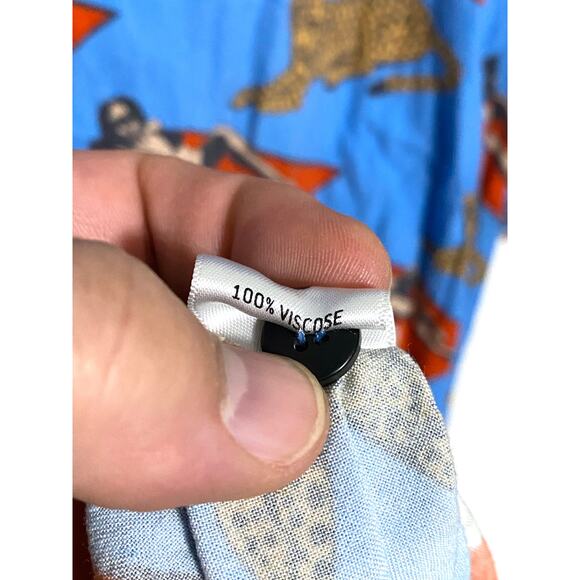 Baja Llama Purrfect Woman Leopard Blue Nighthawk Button Shirt Mens L Viscose - Picture 10 of 10